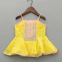 Hot Yellow Embroidered Strappy Top And Tulip Dhoti Ethnic Wear | Dhotis & Patialas