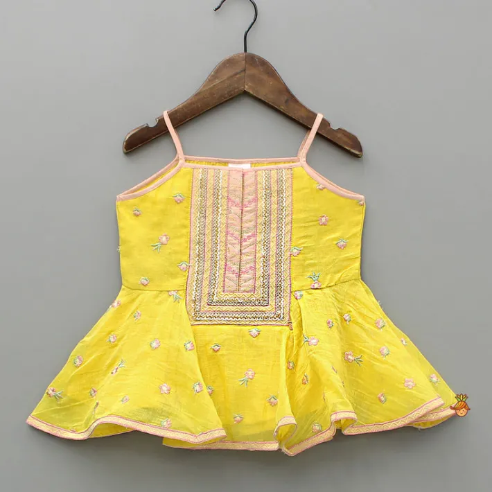 Hot Yellow Embroidered Strappy Top And Tulip Dhoti Ethnic Wear | Dhotis & Patialas