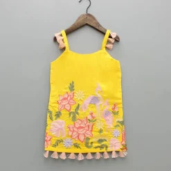 Online Yellow Embroidered Strappy Kurti And Flared Palazzo With Dupatta Ethnic Wear | Palazzos & Shararas