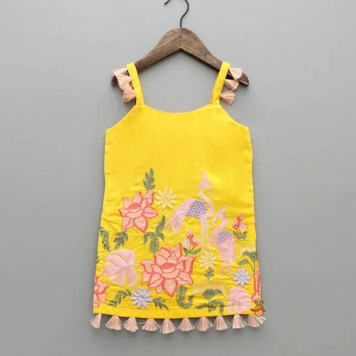 Online Yellow Embroidered Strappy Kurti And Flared Palazzo With Dupatta Ethnic Wear | Palazzos & Shararas