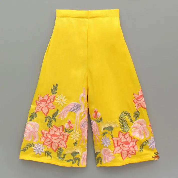 Online Yellow Embroidered Strappy Kurti And Flared Palazzo With Dupatta Ethnic Wear | Palazzos & Shararas