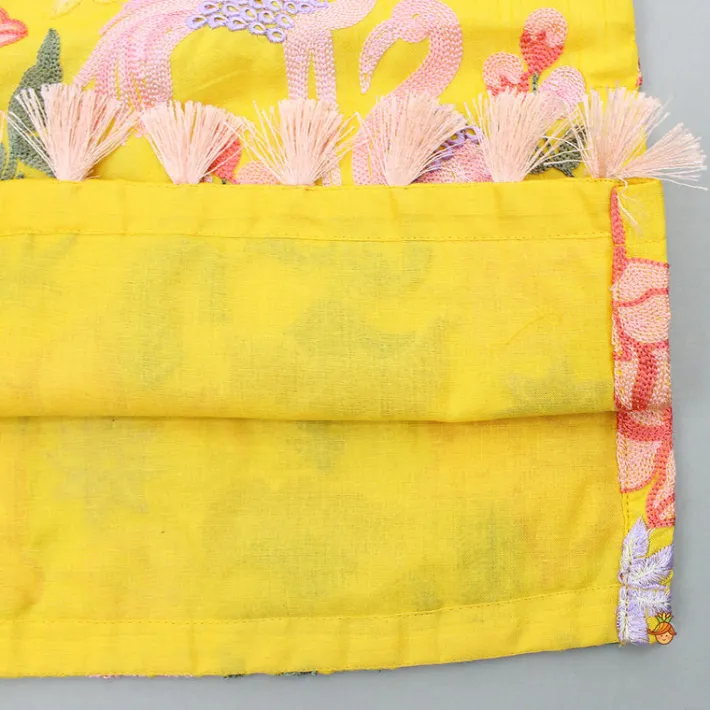 Online Yellow Embroidered Strappy Kurti And Flared Palazzo With Dupatta Ethnic Wear | Palazzos & Shararas
