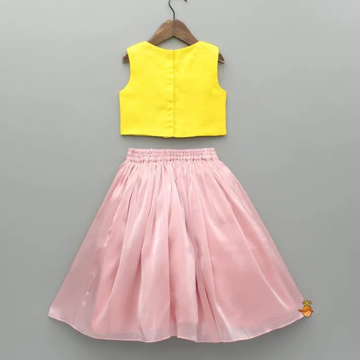 Clearance Yellow Embroidered Top And Pink Flared Lehenga Ethnic Wear | Lehengas & Ghagras