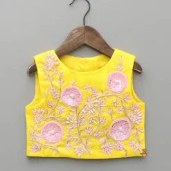 Clearance Yellow Embroidered Top And Pink Flared Lehenga Ethnic Wear | Lehengas & Ghagras