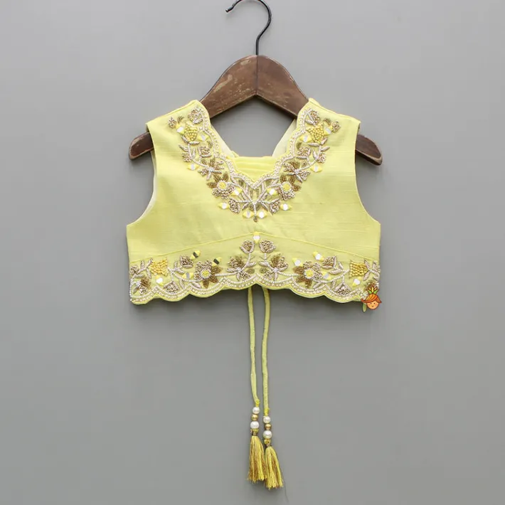 Outlet Yellow Embroidered Top And Stylish Layered Lehenga With Dupatta Ethnic Wear | Lehengas & Ghagras