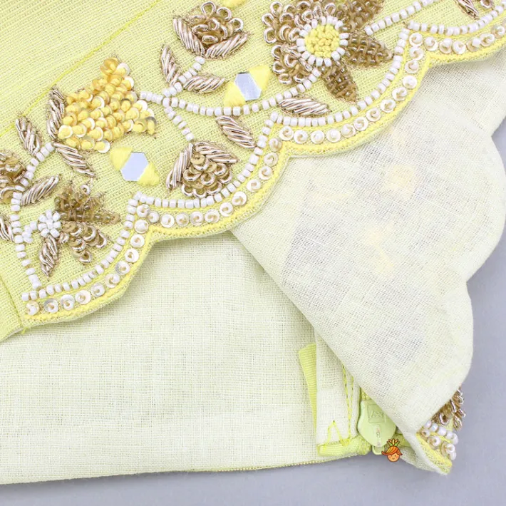 Outlet Yellow Embroidered Top And Stylish Layered Lehenga With Dupatta Ethnic Wear | Lehengas & Ghagras