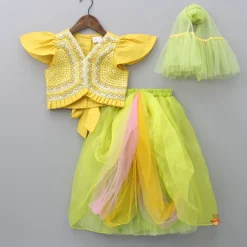 Clearance Yellow Faux Mirror Work Top And Stylish Lehenga With Dupatta Ethnic Wear | Lehengas & Ghagras