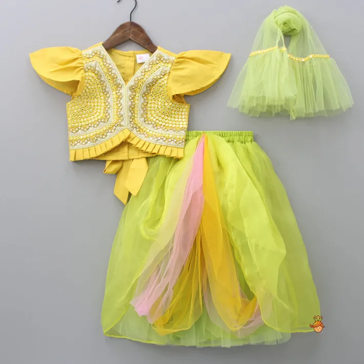 Clearance Yellow Faux Mirror Work Top And Stylish Lehenga With Dupatta Ethnic Wear | Lehengas & Ghagras