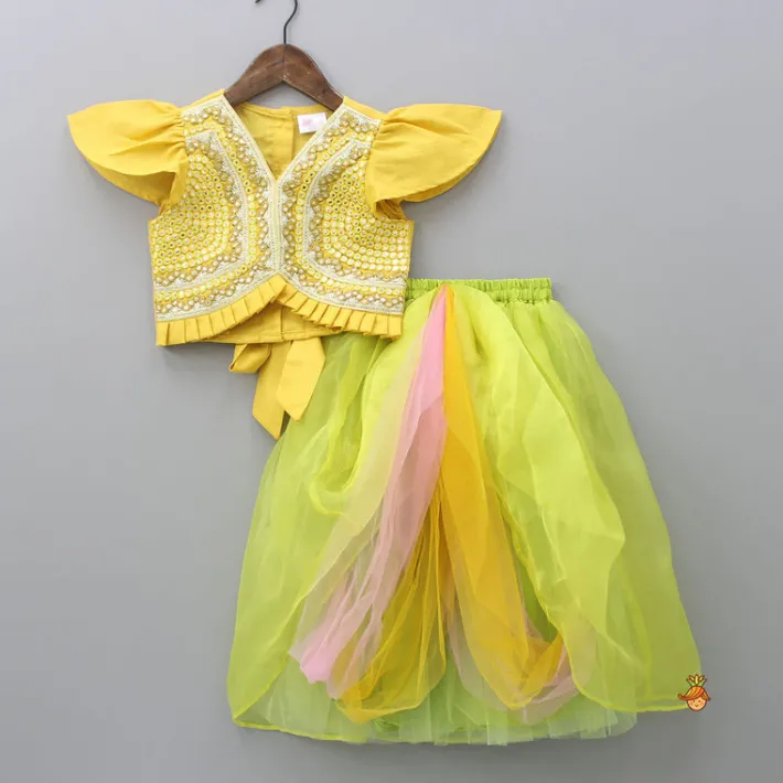 Clearance Yellow Faux Mirror Work Top And Stylish Lehenga With Dupatta Ethnic Wear | Lehengas & Ghagras