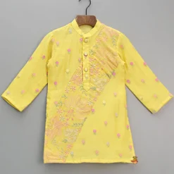 Fashion Yellow Floral Embroidered Kurta And Pyjama BOY Indian Ethnic Wear | Ethnic Sets