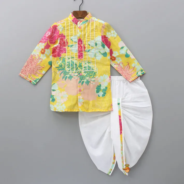 Fashion Yellow Floral Printed Kurta With Dhoti BOY Indian Ethnic Wear | Ethnic Sets
