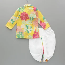 Fashion Yellow Floral Printed Kurta With Dhoti BOY Indian Ethnic Wear | Ethnic Sets