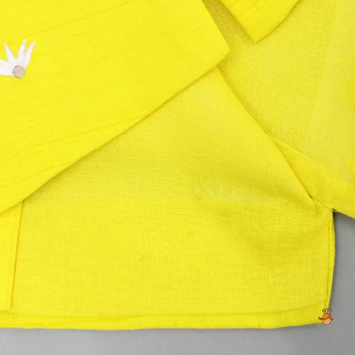 New Yellow Ganpati Embroidered Jacket With Matching Kurta And Pyjama BOY Indian Ethnic Wear | Ethnic Sets