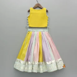 Discount Yellow Gota Lace Embroidered Top And Colour Blocked Multicolour Lehenga Ethnic Wear | Lehengas & Ghagras