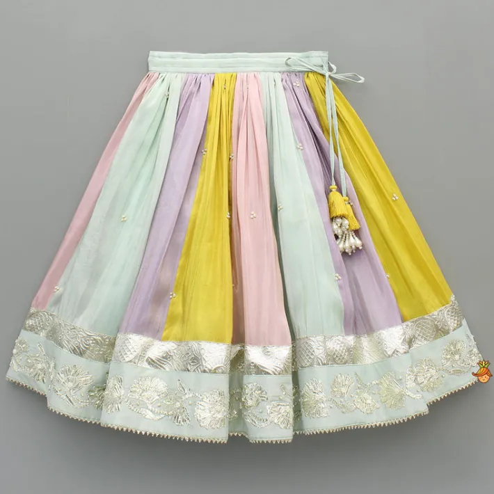 Discount Yellow Gota Lace Embroidered Top And Colour Blocked Multicolour Lehenga Ethnic Wear | Lehengas & Ghagras