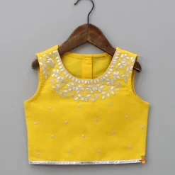 New Yellow Gota Lace Embroidered Top With Floral Printed Lehenga And Net Dupatta Ethnic Wear | Lehengas & Ghagras