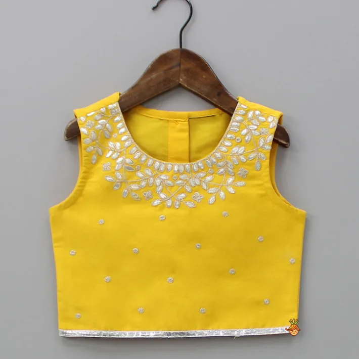 New Yellow Gota Lace Embroidered Top With Floral Printed Lehenga And Net Dupatta Ethnic Wear | Lehengas & Ghagras