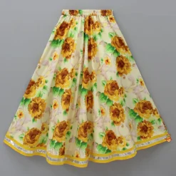 New Yellow Gota Lace Embroidered Top With Floral Printed Lehenga And Net Dupatta Ethnic Wear | Lehengas & Ghagras