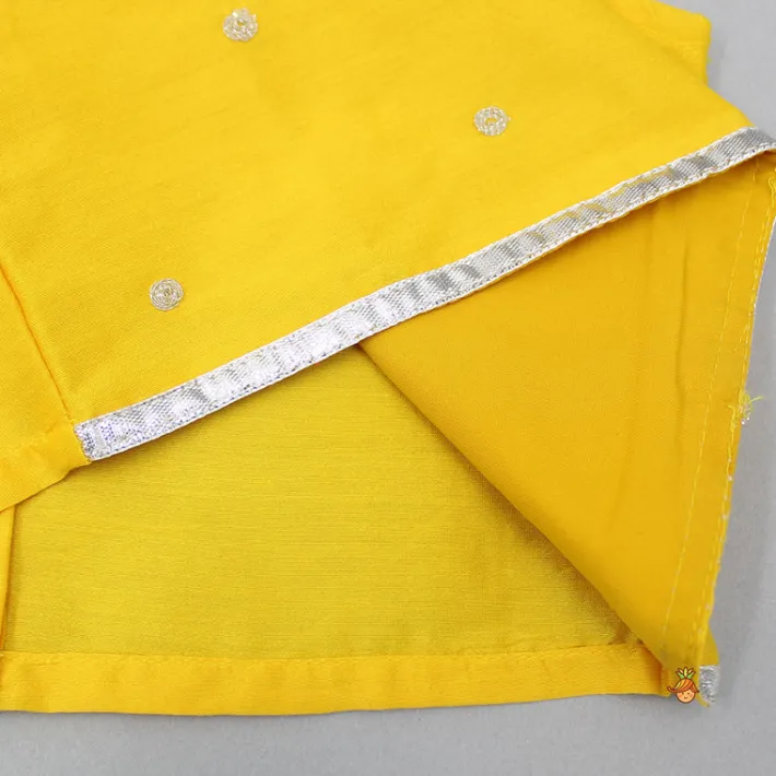 New Yellow Gota Lace Embroidered Top With Floral Printed Lehenga And Net Dupatta Ethnic Wear | Lehengas & Ghagras