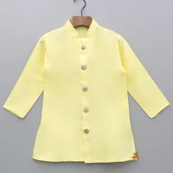 Outlet Yellow Kurta And Floral Embroidered Jacket With Pyjama BOY Indian Ethnic Wear | Ethnic Sets