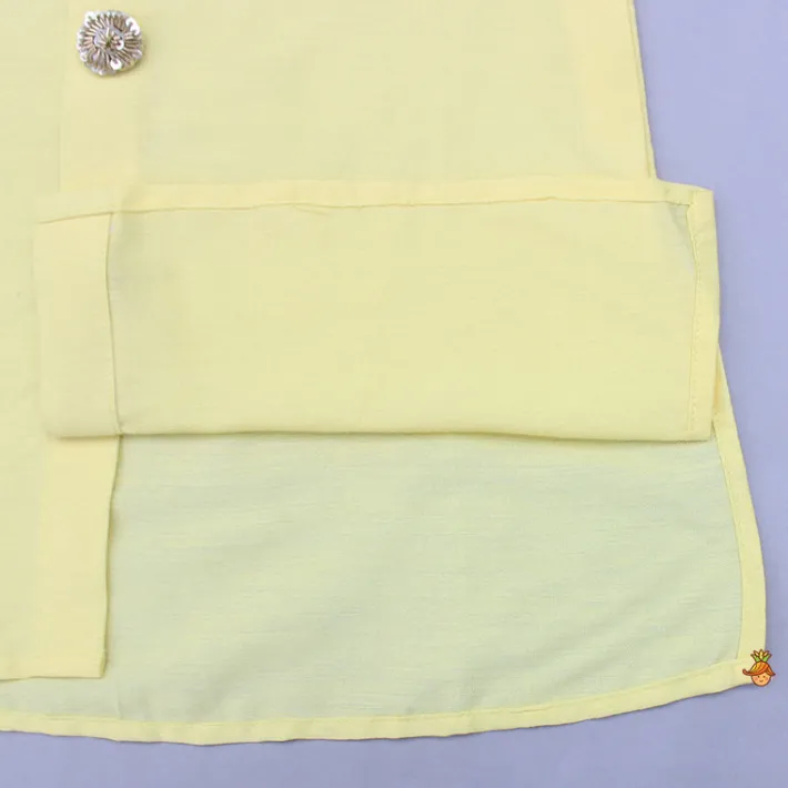 Outlet Yellow Kurta And Floral Embroidered Jacket With Pyjama BOY Indian Ethnic Wear | Ethnic Sets