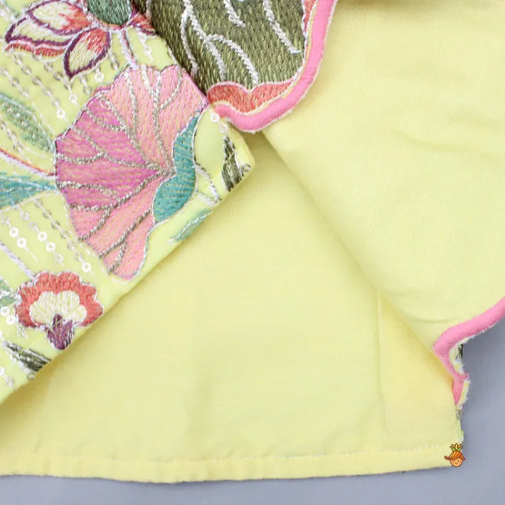 Outlet Yellow Kurta And Floral Embroidered Jacket With Pyjama BOY Indian Ethnic Wear | Ethnic Sets