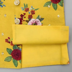 Outlet Yellow Kurta And Floral Printed Embroidered Jacket With Pyjama BOY Twinning Sets | Indian Ethnic Wear