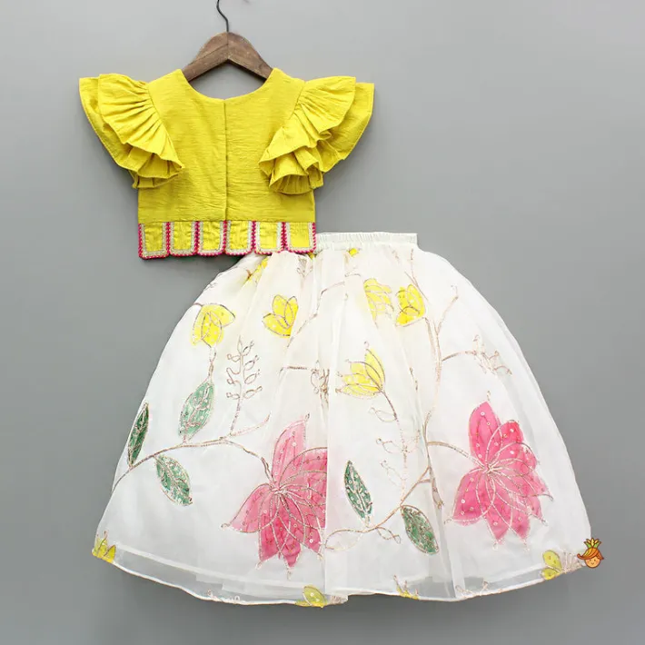 Sale Yellow Lace Detailed Top And Lehenga With Dupatta Ethnic Wear | Lehengas & Ghagras