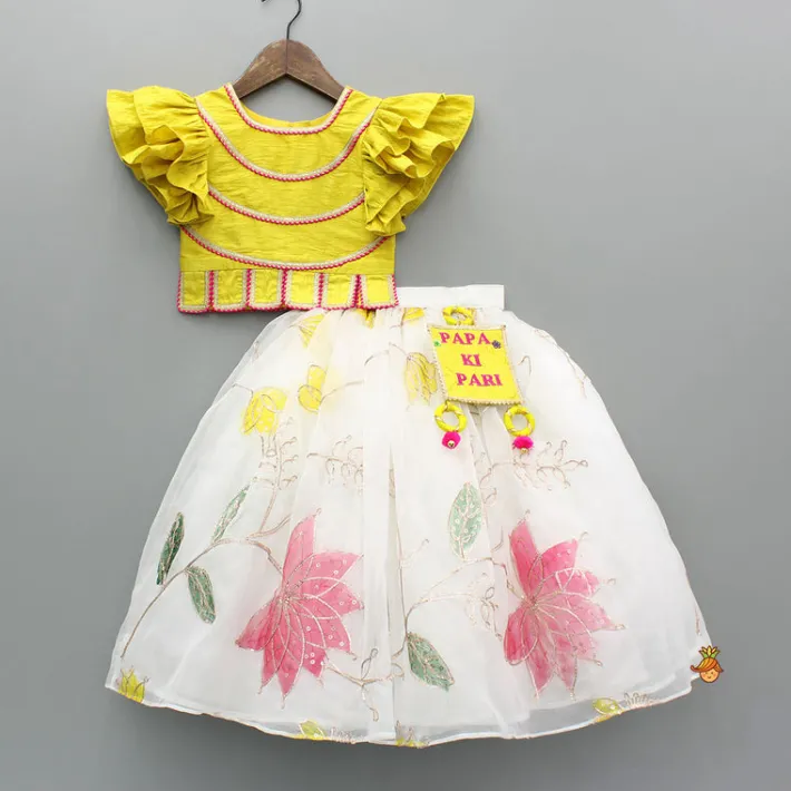 Sale Yellow Lace Detailed Top And Lehenga With Dupatta Ethnic Wear | Lehengas & Ghagras