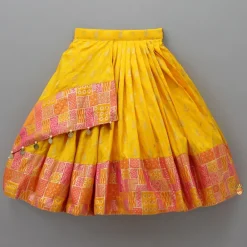Discount Yellow Multicolour Brocade Printed Top With Pleated Flap Lehenga And Net Dupatta Ethnic Wear | Lehengas & Ghagras