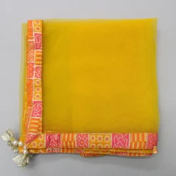Discount Yellow Multicolour Brocade Printed Top With Pleated Flap Lehenga And Net Dupatta Ethnic Wear | Lehengas & Ghagras