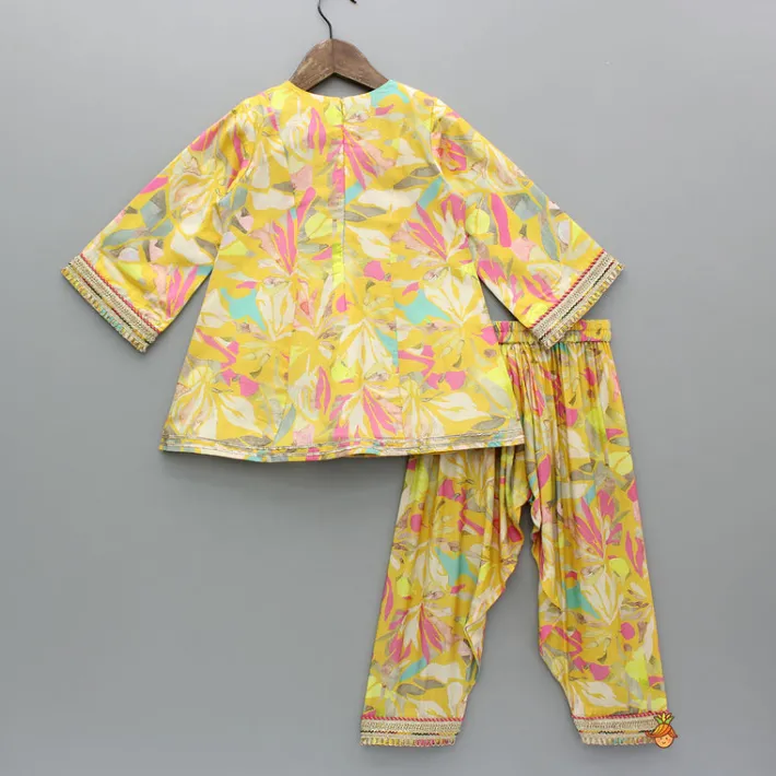 Clearance Yellow Multicoloured Printed Kurti And Salwar With Dupatta Twinning Sets | Ethnic Wear