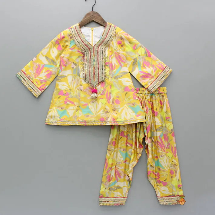 Clearance Yellow Multicoloured Printed Kurti And Salwar With Dupatta Twinning Sets | Ethnic Wear