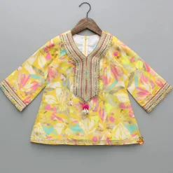 Clearance Yellow Multicoloured Printed Kurti And Salwar With Dupatta Twinning Sets | Ethnic Wear
