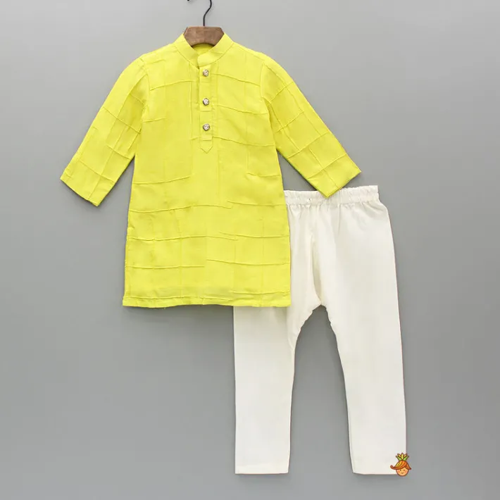 Clearance Yellow Pintuck Detailed Kurta And Pyjama BOY Indian Ethnic Wear | Ethnic Sets