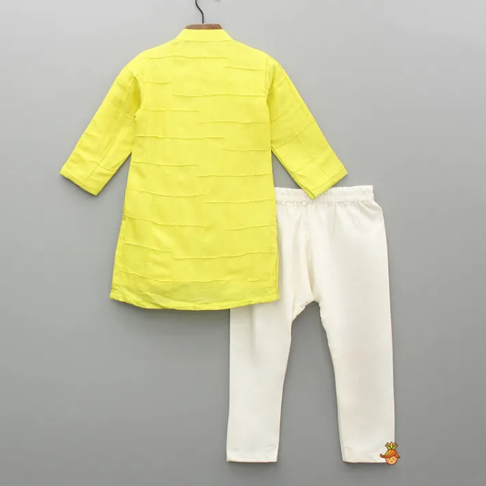 Clearance Yellow Pintuck Detailed Kurta And Pyjama BOY Indian Ethnic Wear | Ethnic Sets