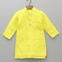 Clearance Yellow Pintuck Detailed Kurta And Pyjama BOY Indian Ethnic Wear | Ethnic Sets