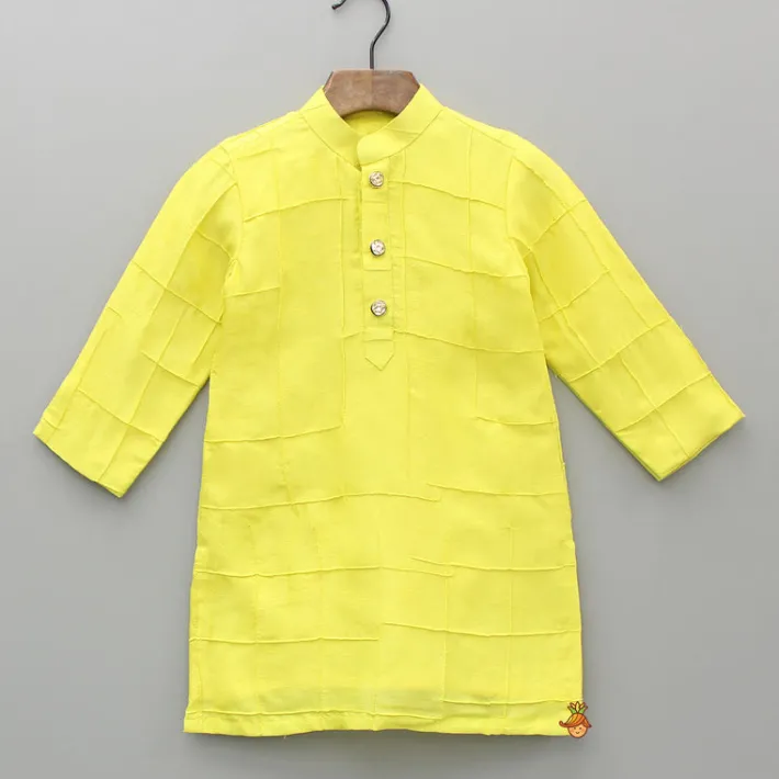 Clearance Yellow Pintuck Detailed Kurta And Pyjama BOY Indian Ethnic Wear | Ethnic Sets