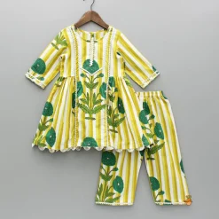 Online Yellow Printed Gota Lace Detailed Kurti And Pant Twinning Sets | Ethnic Wear