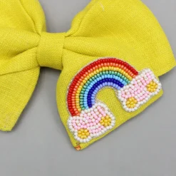 Fashion Yellow Rainbow Embroidered Bowie Hair Clip Hair Accessories | Hair Clips