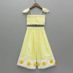 Sale Yellow Strappy Embellished Top And Flared Palazzo Ethnic Wear | Palazzos & Shararas