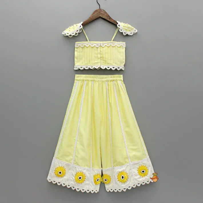 Sale Yellow Strappy Embellished Top And Flared Palazzo Ethnic Wear | Palazzos & Shararas