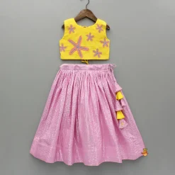 New Yellow Thread Embroidered Crop Top And Pleated Lehenga Ethnic Wear | Lehengas & Ghagras