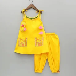 Discount Yellow Thread Embroidered Neckline Strappy Kurti With Patiala Ethnic Wear | Dhotis & Patialas