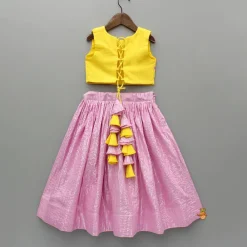 New Yellow Thread Embroidered Crop Top And Pleated Lehenga Ethnic Wear | Lehengas & Ghagras
