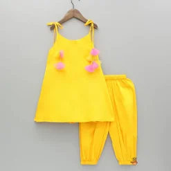 Discount Yellow Thread Embroidered Neckline Strappy Kurti With Patiala Ethnic Wear | Dhotis & Patialas