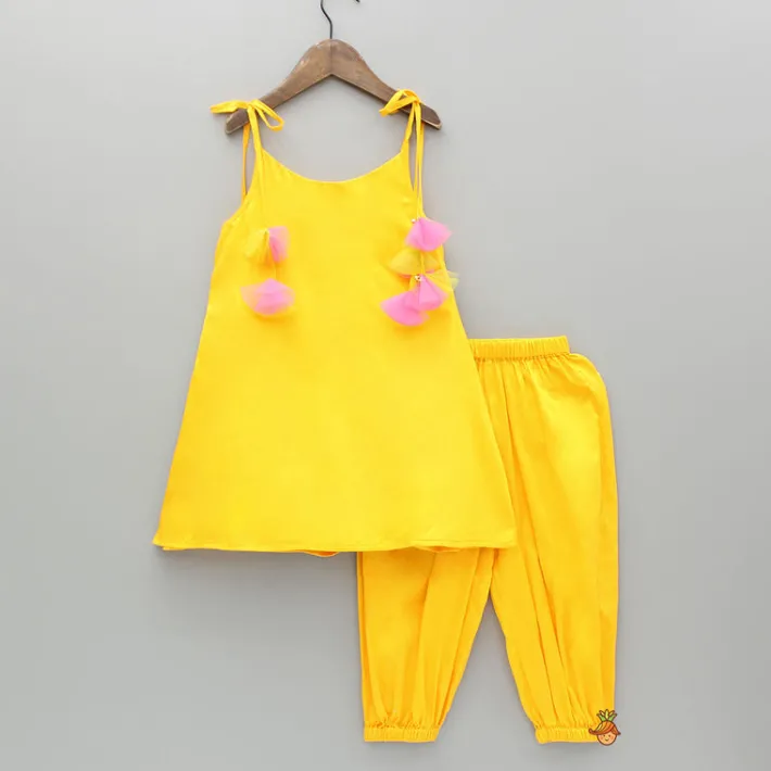 Discount Yellow Thread Embroidered Neckline Strappy Kurti With Patiala Ethnic Wear | Dhotis & Patialas