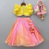 Hot Yellow Top And Leheriya Printed Flared Lehenga With Matching Dupatta Ethnic Wear | Lehengas & Ghagras