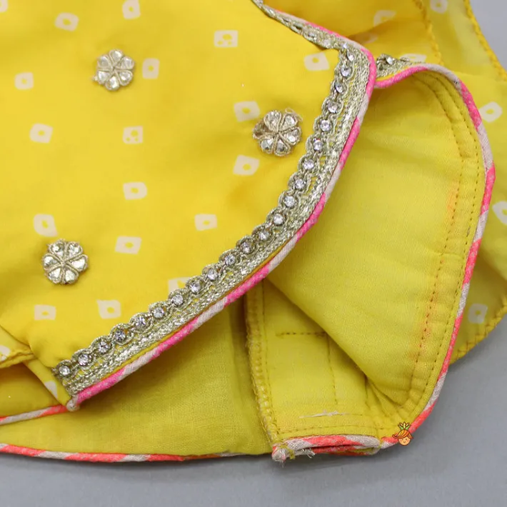 Hot Yellow Top And Leheriya Printed Flared Lehenga With Matching Dupatta Ethnic Wear | Lehengas & Ghagras