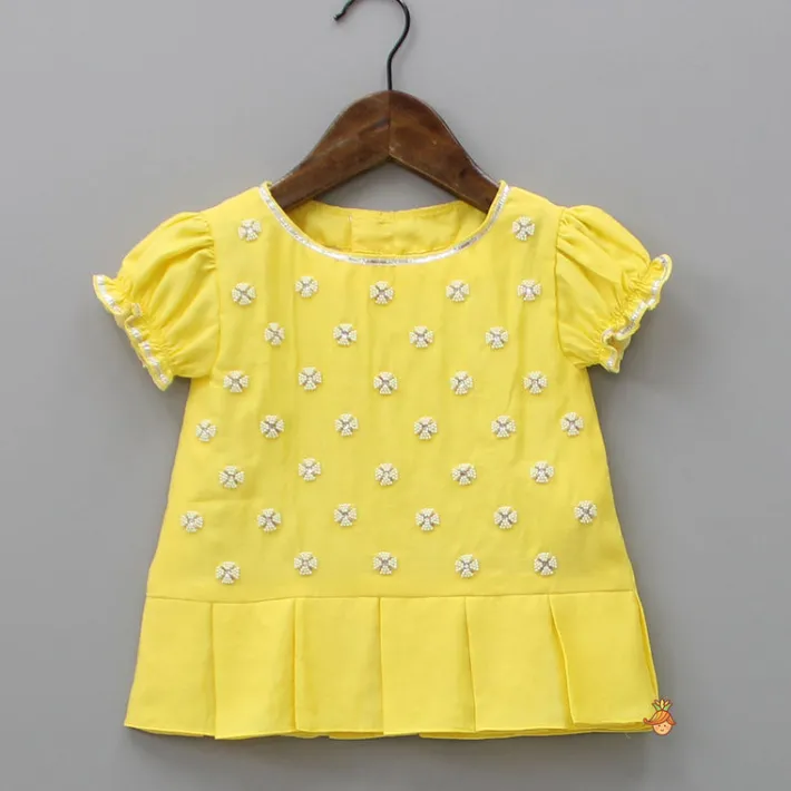 Fashion Yellow Top Embroidered With Pearls And Bloomer Twinning Sets | Baby Essentials